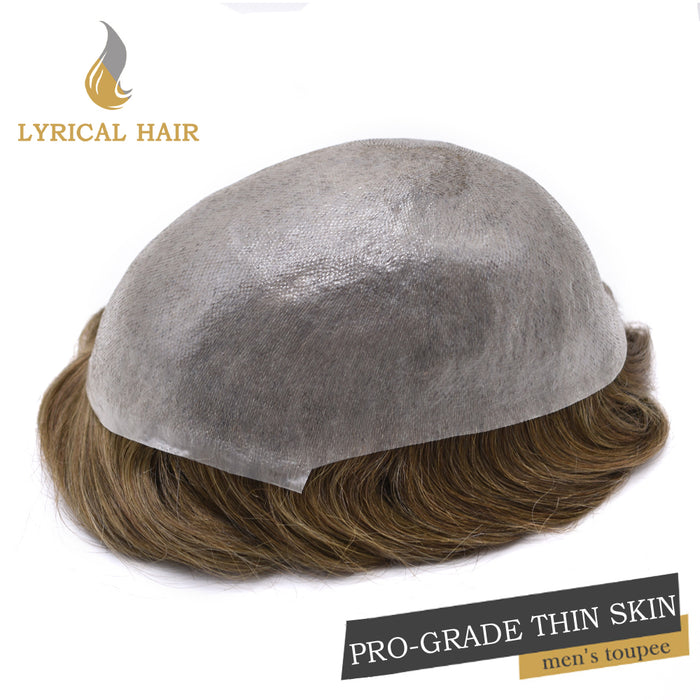 LYRICAL HAIR Pro-Grade 0.06mm Ultra Thin Skin Hair System for Men V-Looped Knots Mens Hairpieces Toupee for Men |Blond