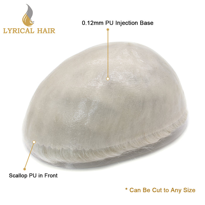 LYRICAL HAIR Men Hair System Full Poly 0.12mm Thickness Men Toupee Hairpieces |White