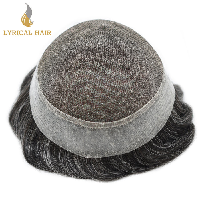 LYRICAL HAIR Hair System For Men Soft Welded Lace Base Front Human Hairpiece Bleached Knot Natural Hairline Hair System|Gray