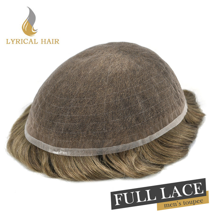 LYRICAL HAIR US STOCK Full French Lace Toupee for Men Hair System Bleached Knots Natural Hairline Mens Hair Piece|Blond