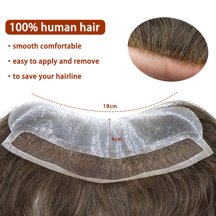 LYRICAL HAIR Mens Frontal Hairpiece Forehead Hairline Toupee French Lace With PU Natural Hairline For Receding Hairline 4X18cm