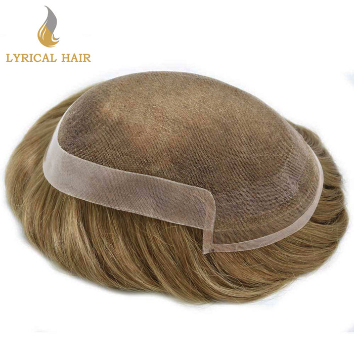 LYRICAL HAIR US Stock French Lace With Poly Coated Human Hair System For Men Natural Hairline Bleached  Knots Invisible Knots Toupee for Men  | Brown