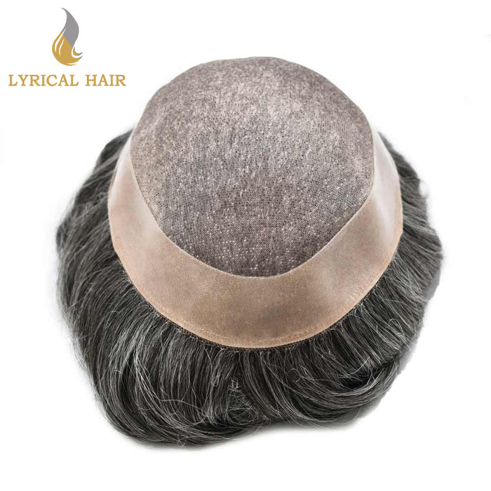 LYRICAL HAIR Hair System for Mens Hair Piece US STOCK Monofilament with PU Coating(NPU) Toupee Folded Lace Front Natural Hairline Mens Toupee|Gray