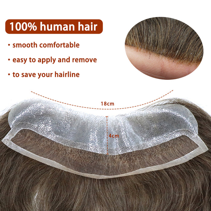 Mens Frontal Hairpiece Mens Forehead Hairline Toupee French Lace With PU Natural Hairline For Receding Hairline 4X18cm