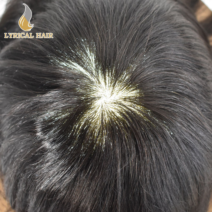 Lyricalhair Men Hair System Full Poly 0.12mm Thickness Men Toupee Hairpieces