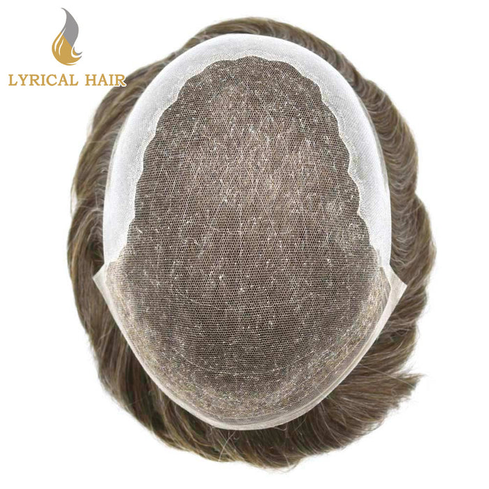 LYRICAL HAIR US Stock French Lace With PU White Human Hair System For Men Natural Hairline Bleached  Knots Invisible Knots Toupee for Men | Gray