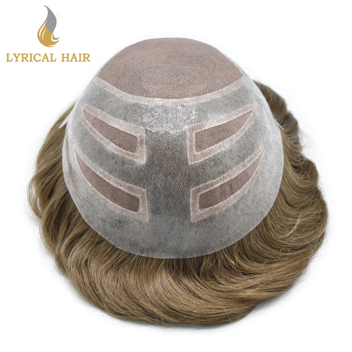 LYRICAL HAIR Fine Mono Poly Skin Mens Hair Pieces French Lace Front Men Toupee Hair Replacement System for Men |Blond