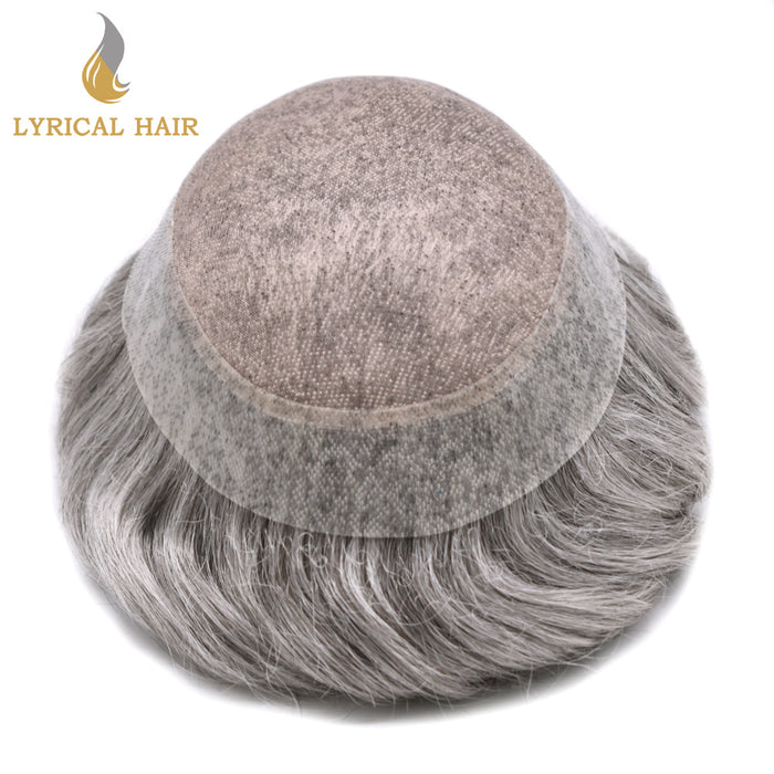 LYRICAL HAIR Human Hair System For Men Fine Monofilament With PU Hairpieces For Men  | Gray