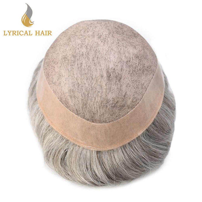 LYRICAL HAIR Hair System for Mens Hair Piece US STOCK Monofilament with PU Coating(NPU) Toupee Folded Lace Front Natural Hairline Mens Toupee|White