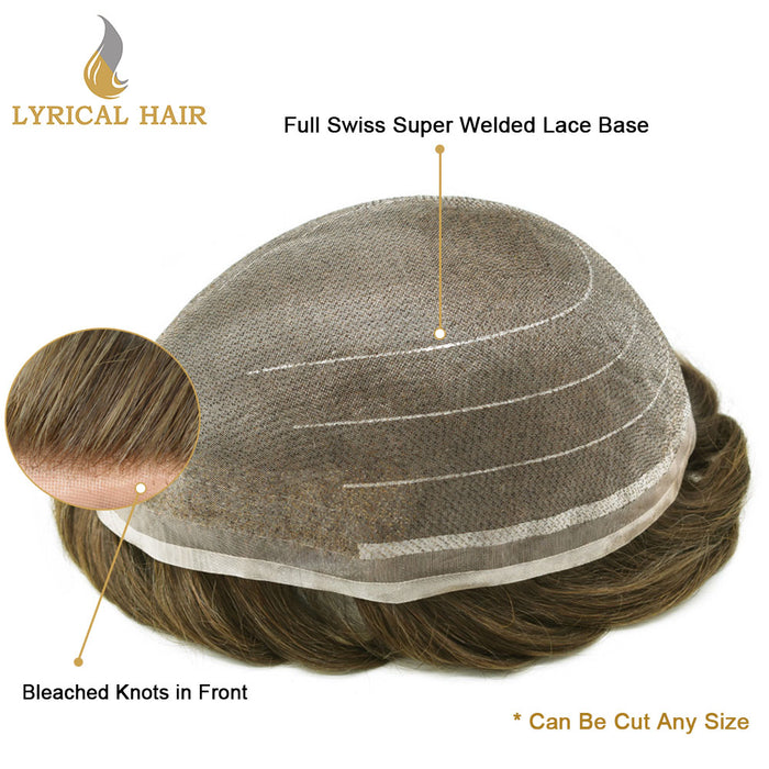 LYRICAL HAIR Full Swiss Super Welded Lace Mens Toupee US STOCK Bleached Knots Men Hair Piece Natural looking Icon Lace Toupee for Men|Blond