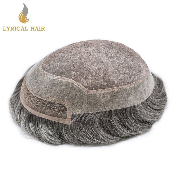 LYRICAL HAIR Mens Toupee Hair Pieces Durable Silk Fine Monofilament Hair Systems For Men |Gray