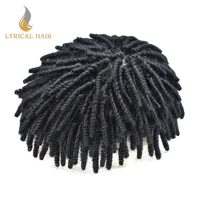 Lyricalhair Afro Curl Toupee For Black Men Crochet Braid African American Afro Wavy Men Toupee Hairpieces Full Poly Thin Skin Mens Hair System