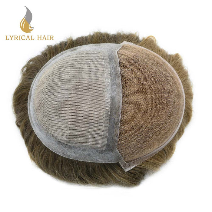 Lyricalhair Hair Systems Lace Front with Injected PU Mens Toupee Bleached Knots Natural Hairline Toupee for Men