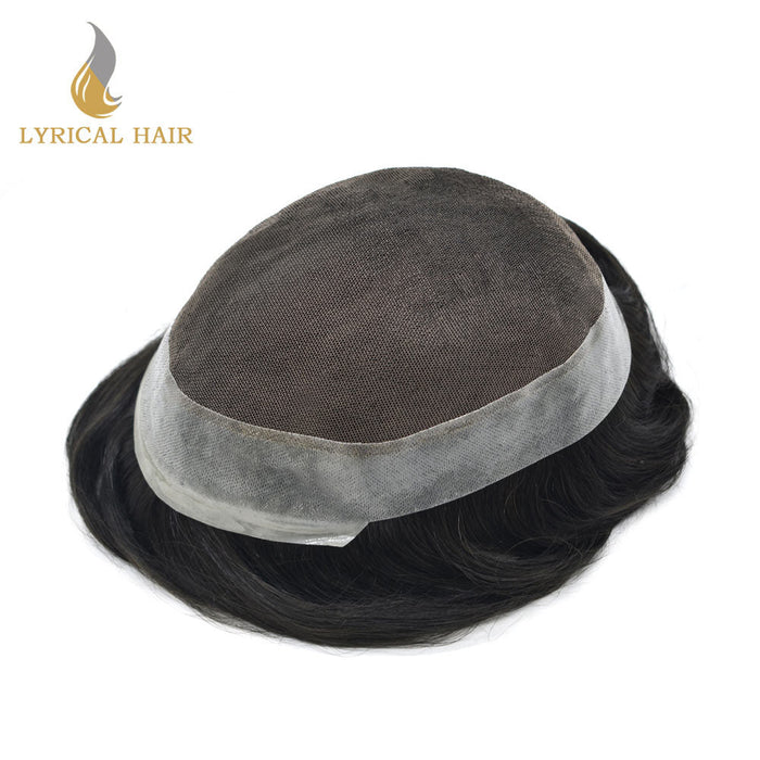 LYRICAL HAIR US Stock Human Hairpiece French Lace Mens Toupee Poly Skin Around Mens Hair System