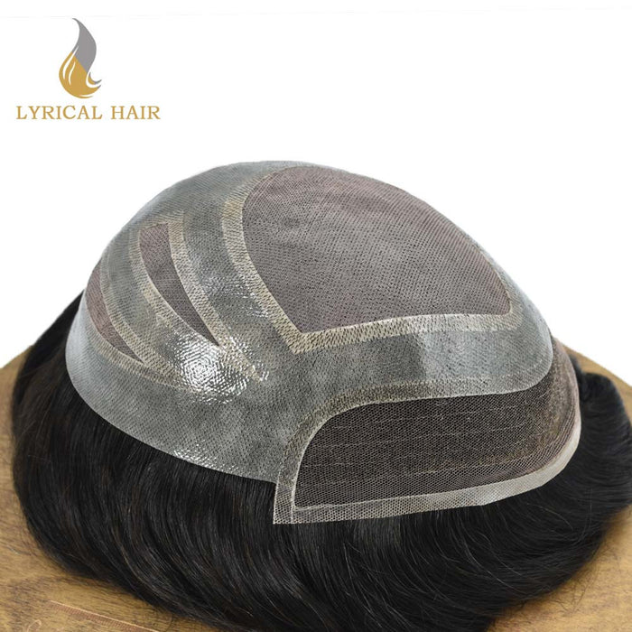 Fine Mono Poly Skin Mens Hair Pieces French Lace Front Men Toupee Hair Replacement System for Men