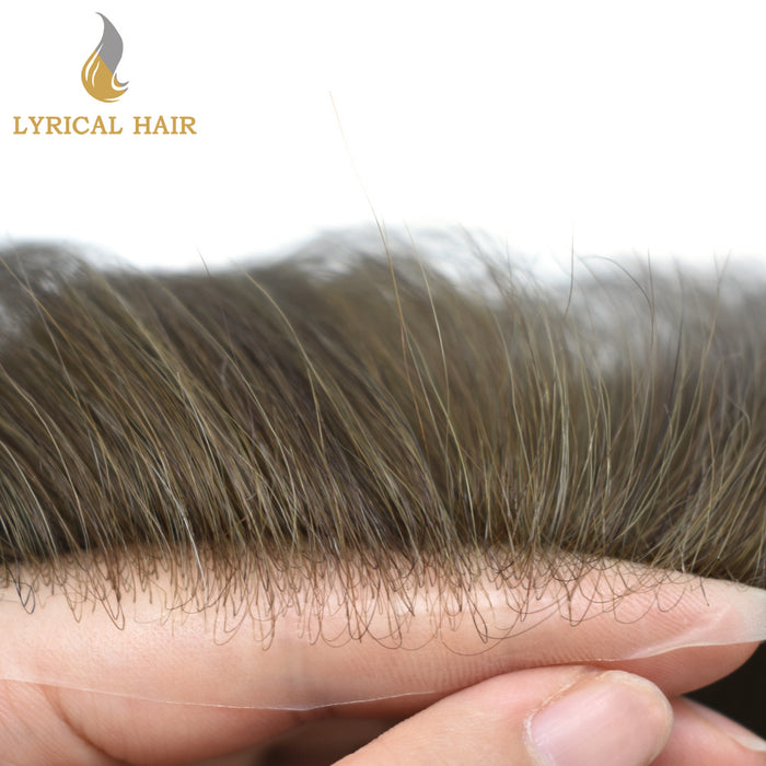 LYRICAL HAIR Mens Toupee 0.04mm Ultra Thin Skin Hair System for Men V-Looped Knots Natural Hairline Mens Hairpieces |Brown