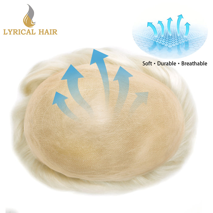 LYRICAL HAIR Full Swiss Super Welded Lace Mens Toupee US STOCK Bleached Knots Men Hair Piece Natural looking Icon Lace Toupee for Men|White