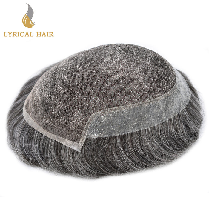 LYRICAL HAIR French Lace Front Mens Toupee Breathable Invisible Knots Human Hairpiece |Gray