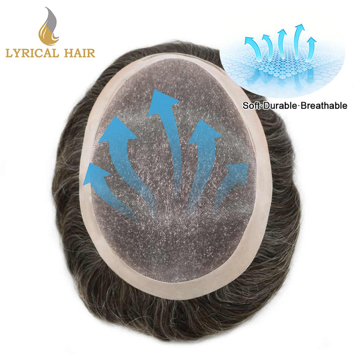 LYRICAL HAIR Hair System for Mens Hair Piece US STOCK Monofilament with PU Coating(NPU) Toupee Folded Lace Front Natural Hairline Mens Toupee|Gray