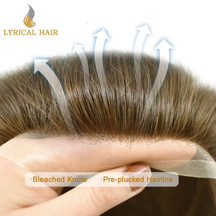 LYRICAL HAIR Hair System For Men Soft Welded Lace Base Front Human Hairpiece Bleached Knot Natural Hairline Hair System|Blond