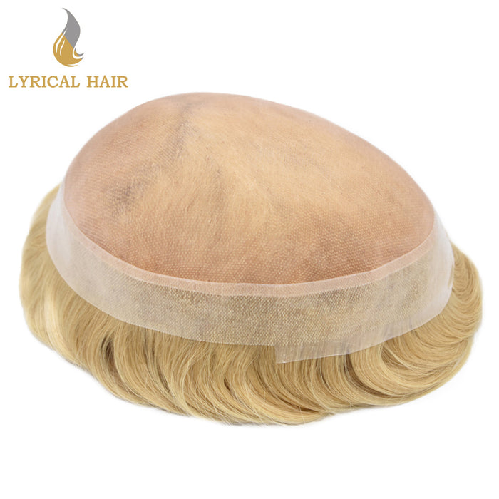 LYRICAL HAIR US Stock Blonde Human Hair System For Men Fine Monofilament With PU Hairpieces For Men | Blond