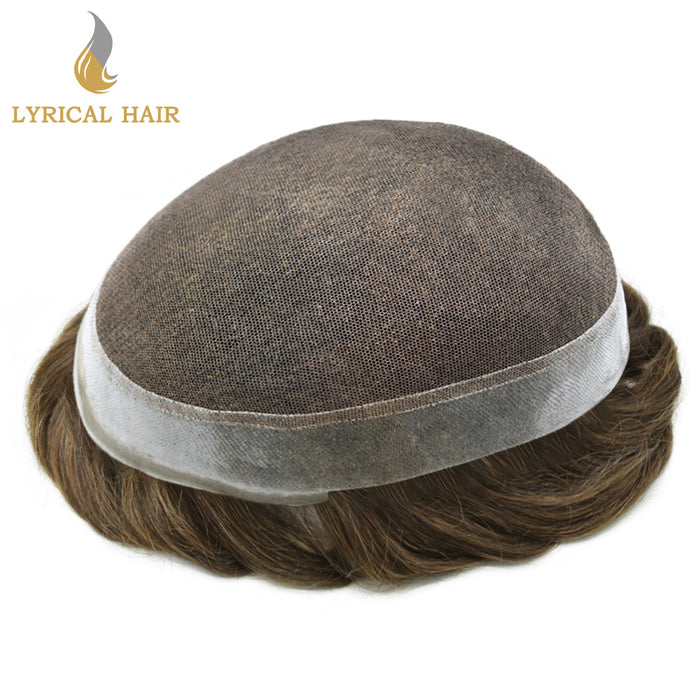 LYRICAL HAIR Human Hairpiece French Lace Mens Toupee Poly Skin Around Mens Hair System |Brown