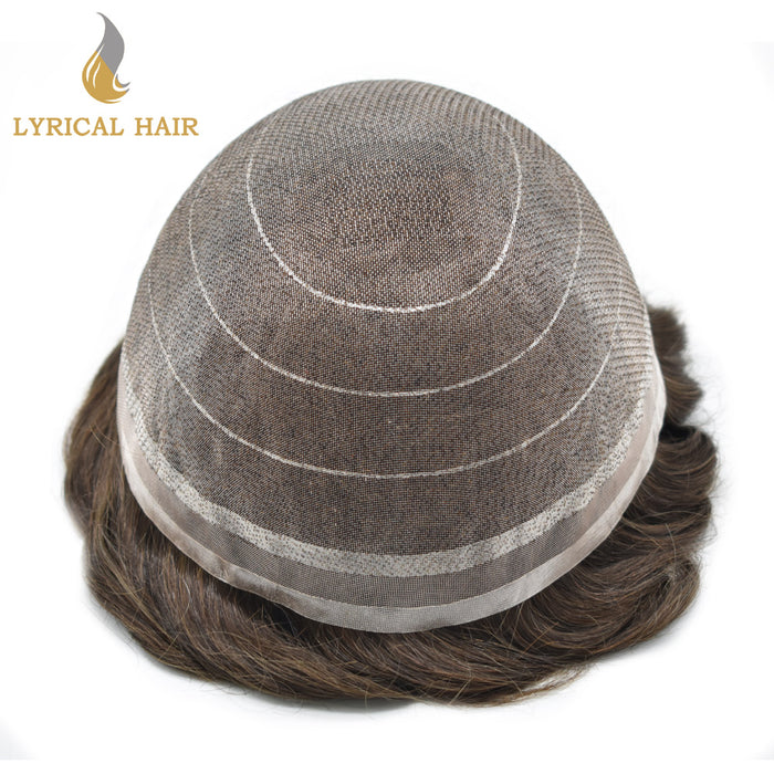 LYRICAL HAIR Full Swiss Super Welded Lace Mens Toupee US STOCK Bleached Knots Men Hair Piece Natural looking Icon Lace Toupee for Men|Brown