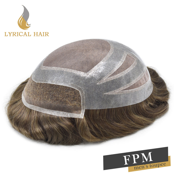 LYRICAL HAIR Fine Mono Poly Skin Mens Hair Pieces French Lace Front Men Toupee Hair Replacement System for Men |Brown