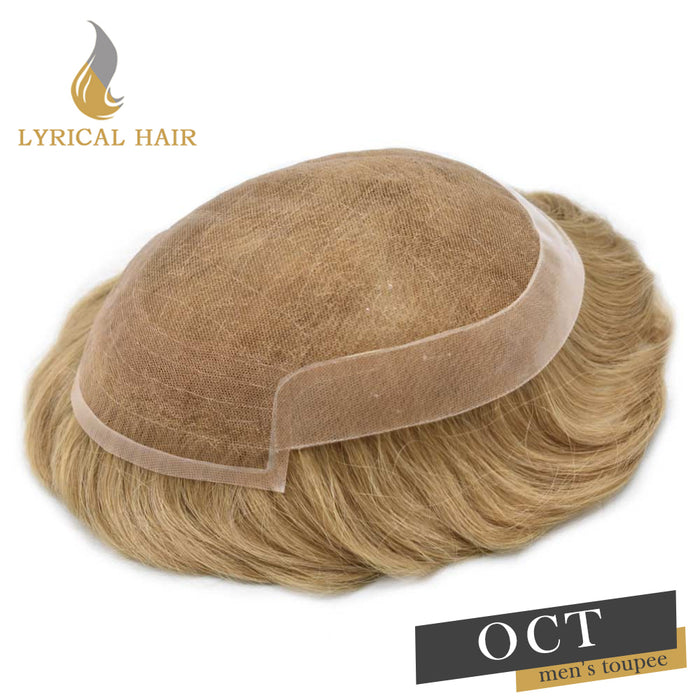 LYRICAL HAIR US Stock French Lace With Poly Coated Human Hair System For Men Natural Hairline Bleached  Knots Invisible Knots Toupee for Men  | Blond