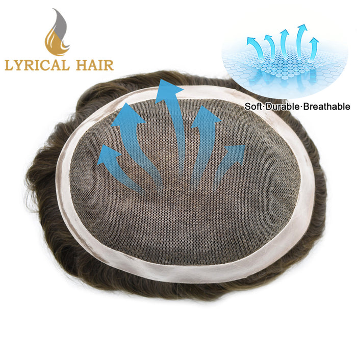 LYRICAL HAIR US Stock French Lace Hair System for Men PU Coated Mens Hairpiece Center Lace Human Toupee for Men|Brown