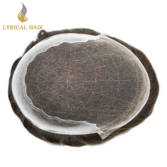 LYRICAL HAIR US Stock French Lace With PU Human Hair System For Men Natural Hairline Bleached  Knots Invisible Knots Toupee for Men | Brown