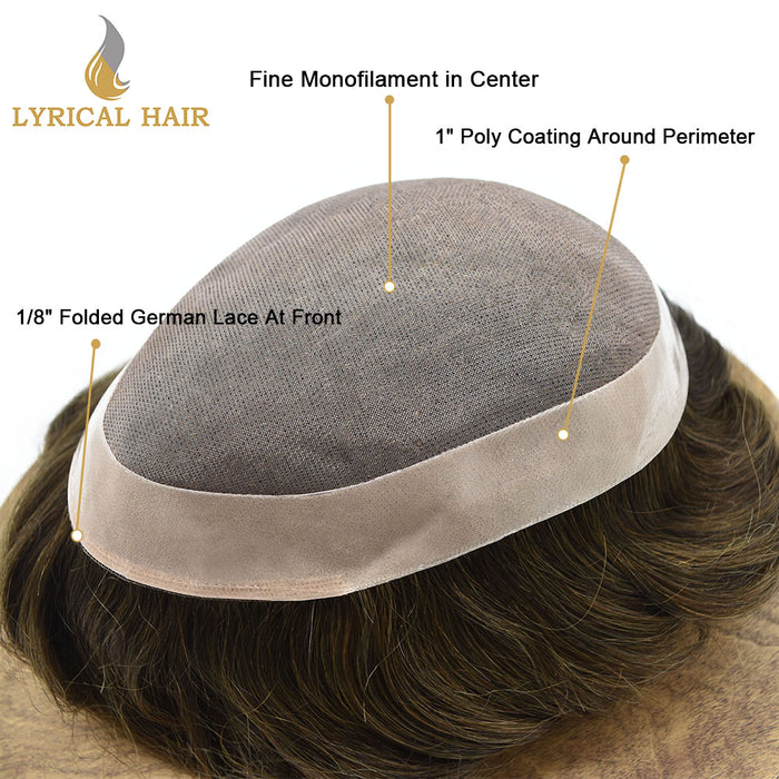 LYRICAL HAIR Hair System for Mens Hair Piece US STOCK Monofilament with PU Coating(NPU) Toupee Folded Lace Front Natural Hairline Mens Toupee|Brown