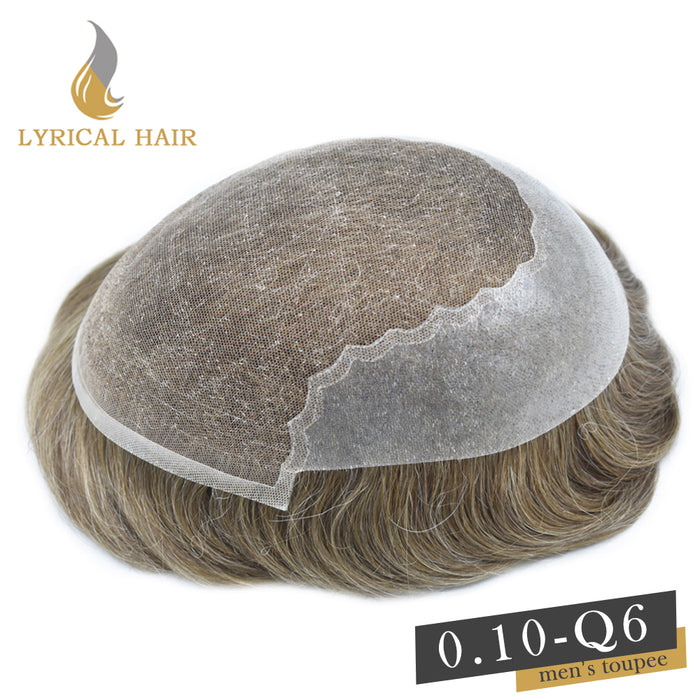 LYRICAL HAIR US Stock Human Hair Swiss Super Welded Lace wIith Poly Natural Hairline Bleached  Knots Toupee for Men  | Brown
