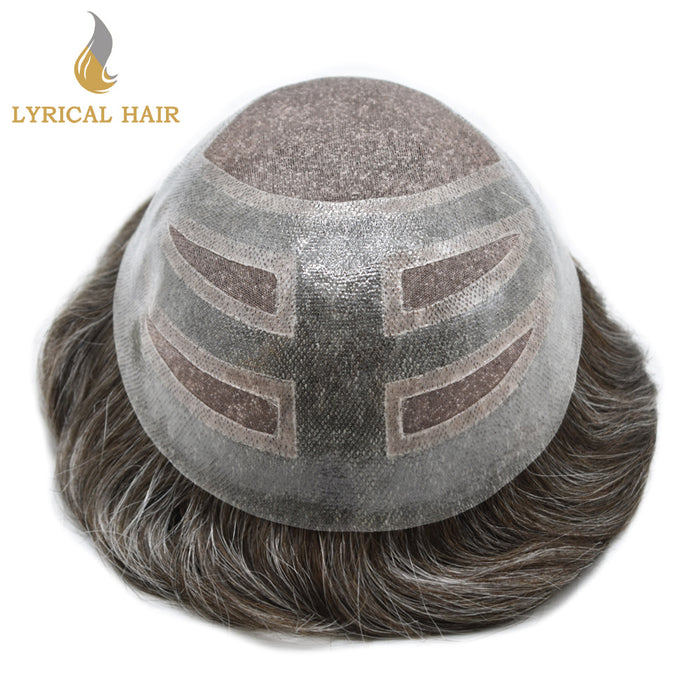 LYRICAL HAIR Fine Mono Poly Skin Mens Hair Pieces French Lace Front Men Toupee Hair Replacement System for Men |Gray