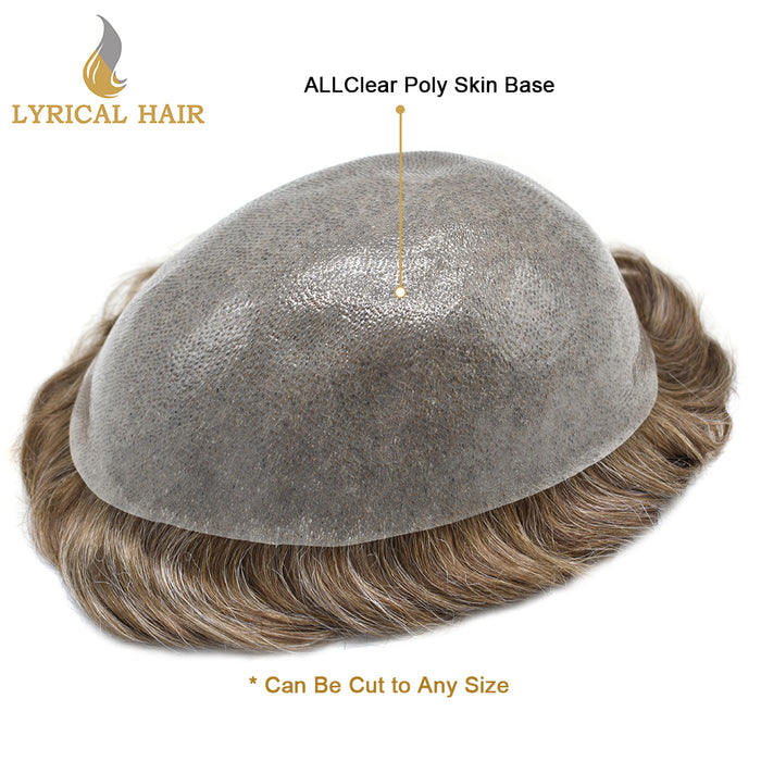 LYRICAL HAIR 0.10mm Thickness Durable Skin Knotted PU Human Hair System For Men 100% Hand Tied Woven Toupee for Men | Blond