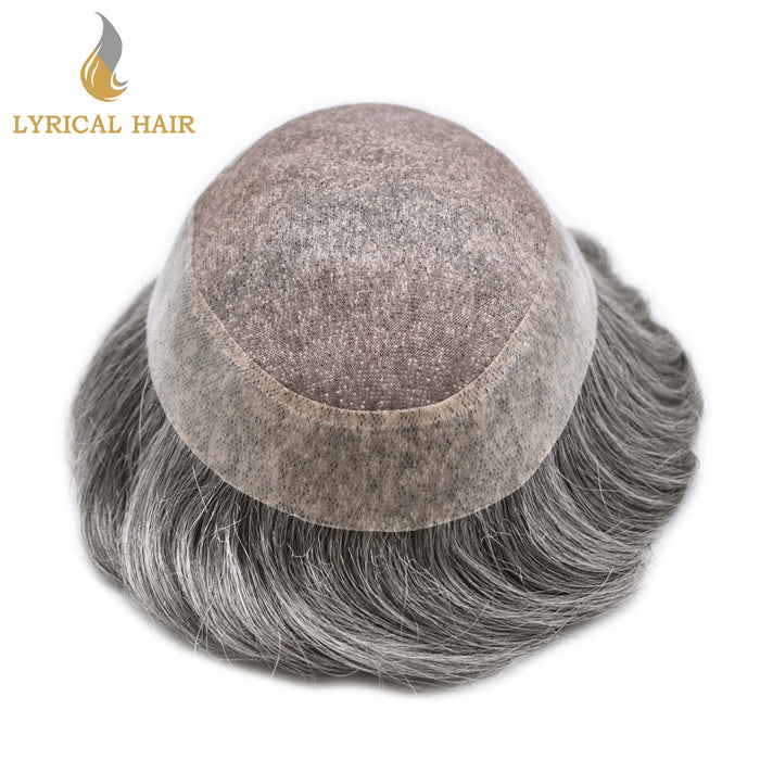 LYRICAL HAIR Mens Toupee Hair Pieces Durable Silk Fine Monofilament Hair Systems For Men |Gray