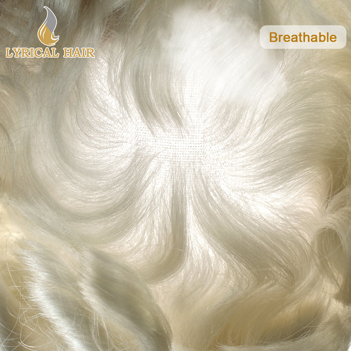 LYRICAL HAIR French Lace Front Mens Toupee Breathable Invisible Knots Human Hairpiece |White