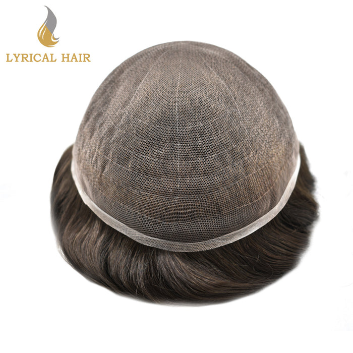 LYRICAL HAIR US STOCK Full French Lace Toupee for Men Hair System Bleached Knots Natural Hairline Mens Hair Piece|Brown