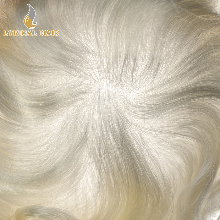 LYRICAL HAIR Pro-Grade 0.06mm Ultra Thin Skin Hair System for Men V-Looped Knots Mens Hairpieces Toupee for Men |White