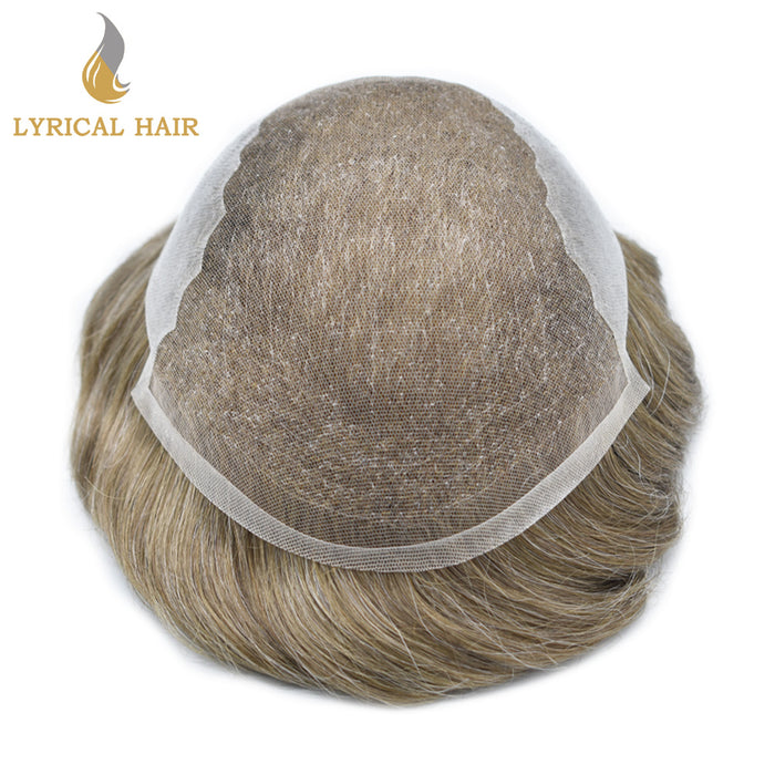 LYRICAL HAIR US Stock Human Hair Swiss Super Welded Lace wIith Poly Natural Hairline Bleached  Knots Toupee for Men  | Brown