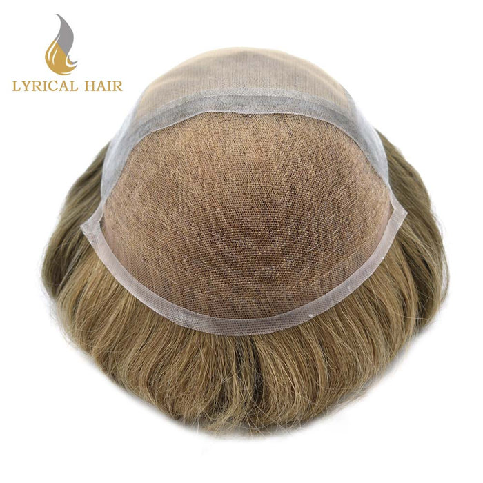 Lyricalhair Hair Systems Lace Front with Injected PU Mens Toupee Bleached Knots Natural Hairline Toupee for Men