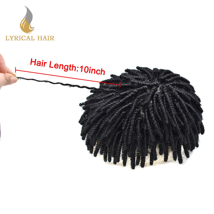 Lyricalhair Afro Curl Toupee For Black Men Crochet Braid African American Afro Wavy Men Toupee Hairpieces Full Poly Thin Skin Mens Hair System