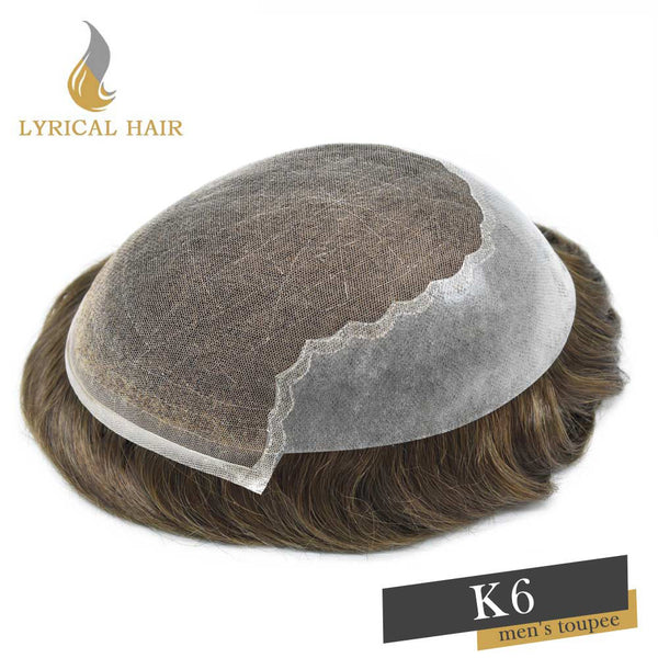 LYRICAL HAIR French Lace With PU Human Hair System For Men Natural Hairline Bleached Knots Invisible Knots Toupee for Men
