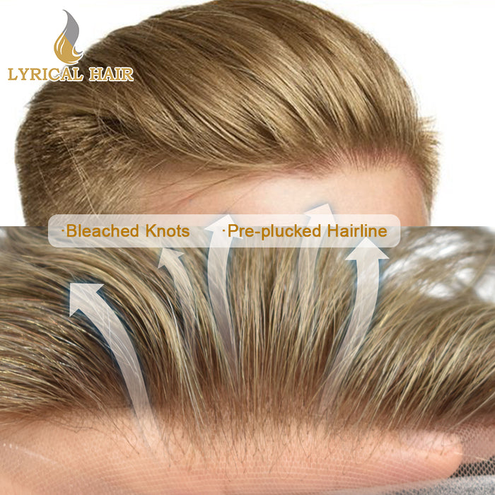 LYRICAL HAIR French Lace Front Mens Toupee Breathable Invisible Knots Human Hairpiece |Blond