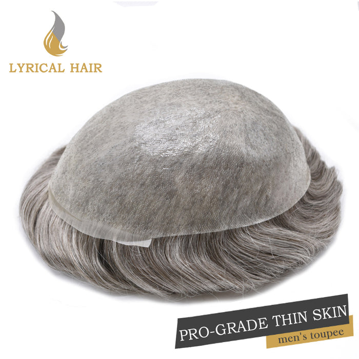 LYRICAL HAIR Pro-Grade 0.06mm Ultra Thin Skin Hair System for Men V-Looped Knots Mens Hairpieces Toupee for Men | Gray