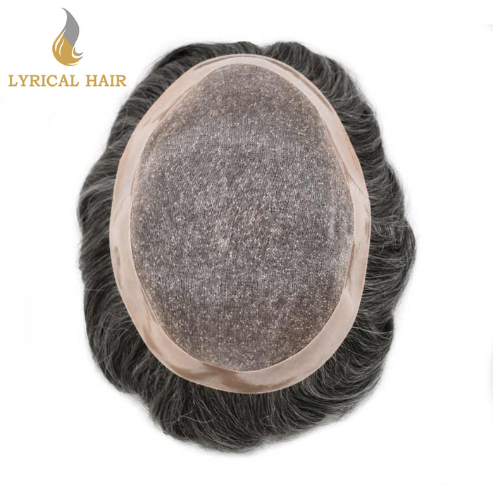 LYRICAL HAIR Hair System for Mens Hair Piece US STOCK Monofilament with PU Coating(NPU) Toupee Folded Lace Front Natural Hairline Mens Toupee|Gray