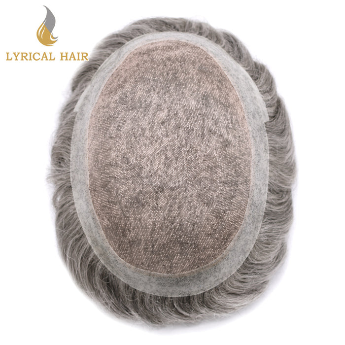 LYRICAL HAIR Human Hair System For Men Fine Monofilament With PU Hairpieces For Men  | Gray
