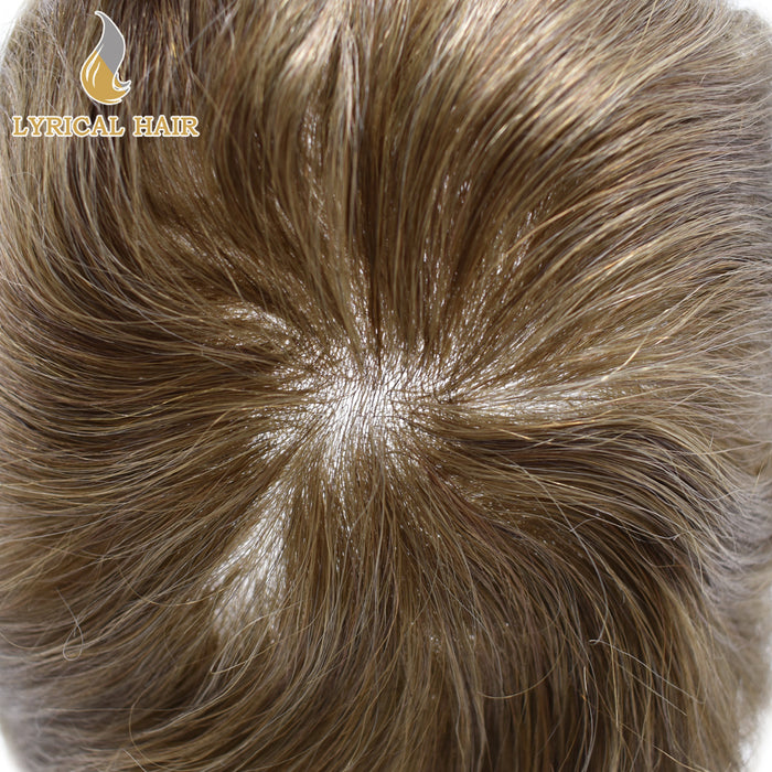 LYRICAL HAIR Pro-Grade 0.06mm Ultra Thin Skin Hair System for Men V-Looped Knots Mens Hairpieces Toupee for Men |Blond