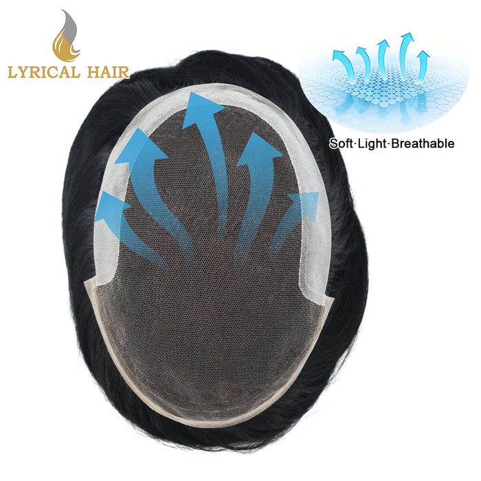 LYRICAL HAIR French Lace Front Mens Toupee Breathable Invisible Knots Human Hairpiece