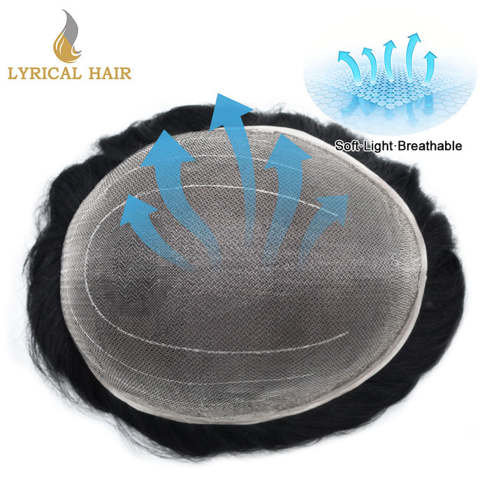 LYRICAL HAIR Full Swiss Super Welded Lace Mens Toupee US STOCK Bleached Knots Men Hair Piece Natural looking Icon Lace Toupee for Men|Black